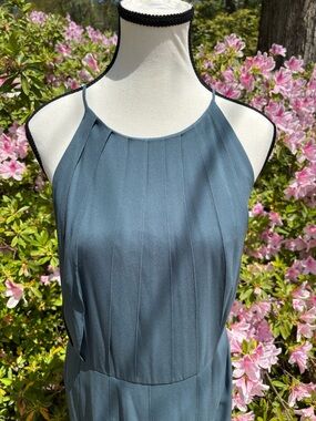 NWT Silk Lined Spaghetti StrapSlate Blue Pleated Halter Wedding Tulip Pleats